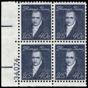 US #1292a PAINE MNH LL PLATE BLOCK #37074 SHINY GUM