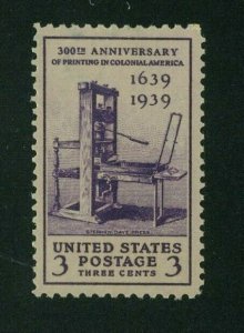 US 1939 3c Printing Tercentenary Issue, Scott 857 Mint Hinged, Value = 25c