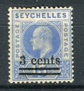 SEYCHELLES; 1904 early Ed VII surcharged issue Mint hinged 3 CENTS