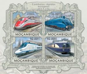 Speed Trains Züge Locomotives Railways TGV Transport Mozambique MNH stamp set