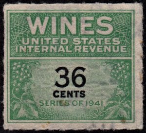 RE135 36¢ Wine Revenue Stamp (1942) Used