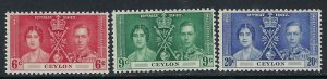 Ceylon 275-77 MNH 1937 KGVI Coronation (ak3148)