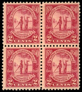 US Sc 683 MH/MNH BLOCK of 4 - 1930 2¢ - Charleston - 250th Anniv - See Desc.