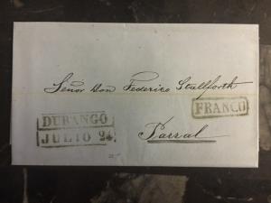 1863 Durango Mexico Stampless Letter sheet Cover To Parral Chihuahua