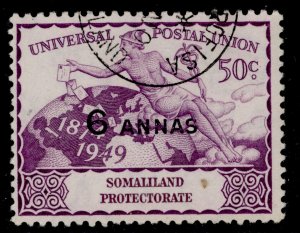 SOMALILAND PROTECTORATE GVI SG123, 6a on 50c purple, FINE USED.