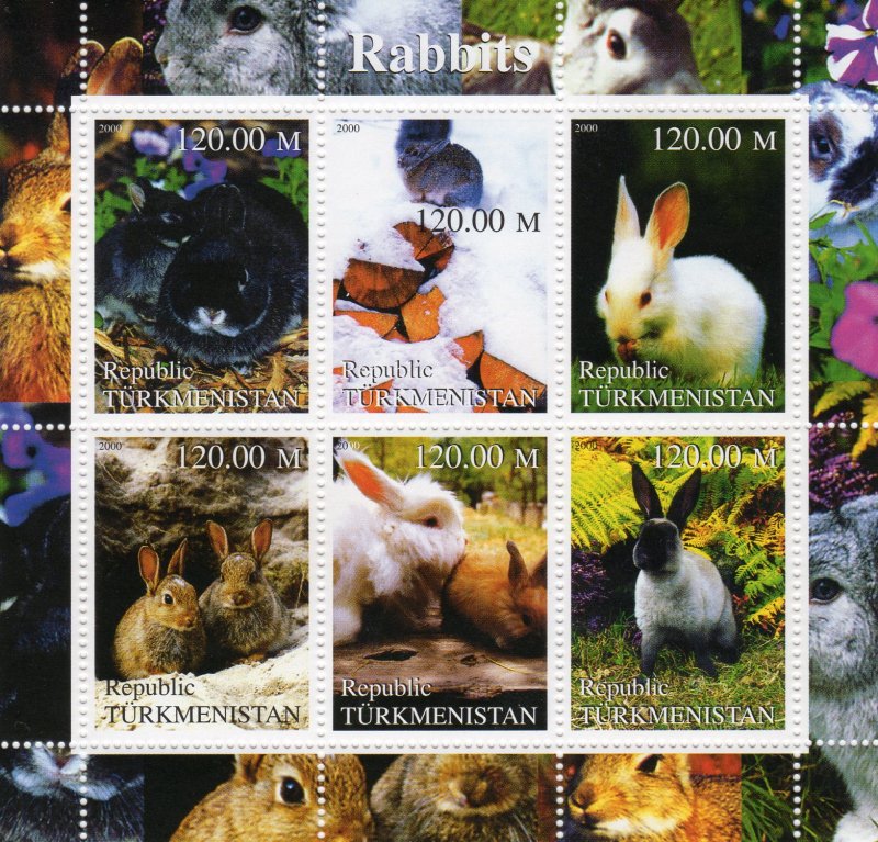 Turkmenistan 2000  RABBITS - SMALL MAMMALS Sheetlet (6) MNH