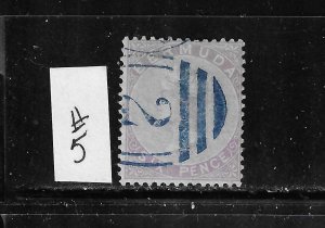 BERMUDA SCOTT #5 1865-74 VICTORIA 6P (LILAC) WMK 1- PERF 14- USED