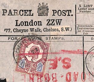 GB Chelsea PARCEL POST LABEL *77 Cheyne Walk* London KEVII 5d 1912 QB23