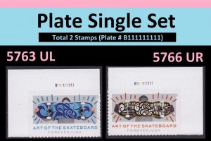 US 5763 5766 Art of the Skateboard F plate single set 2 U MNH 2023