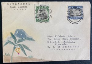 1934 Rarotonga Cook Island Hand painted Karl Lewis Cover To St Paul MN USA