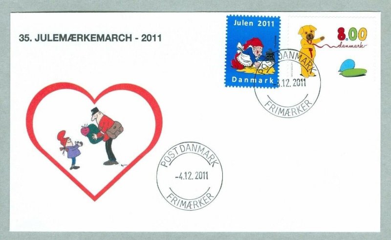 Denmark Cover. Postman # 35  Christmas Seals Walk 2011.. 8 Kr.. Santa,Baking..