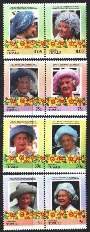 Tuvalu. 1985. 53-60. Queen Mother, Royal Dynasty of Great Britain. MNH.