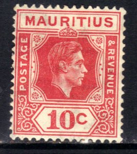 Mauritius 1938 - 49 KGV1 10ct Rose Red SG 256  MM ( B1415 )