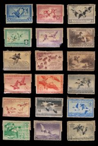 VERY AFFORDABLE GROUP OF 60 MINT GENUINE FEDERAL DUCK STAMPS A FEW OF OG/NH