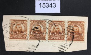 MOMEN: US STAMPS # 303 STRIP OF 4 SHANGHAI CHINA USED LOT #15343