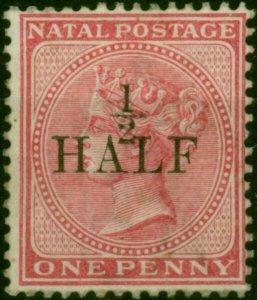 Natal 1877 1/2d on 1d Rose SG85 Type A Good MM