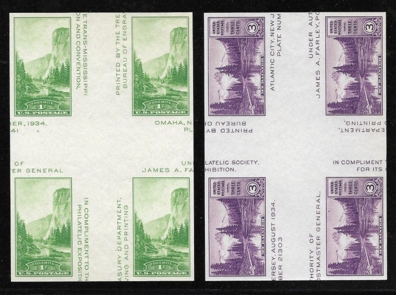 Doyle's_Stamps: MNH 1935 National Parks Special Printing Crossed Gutter Blocks