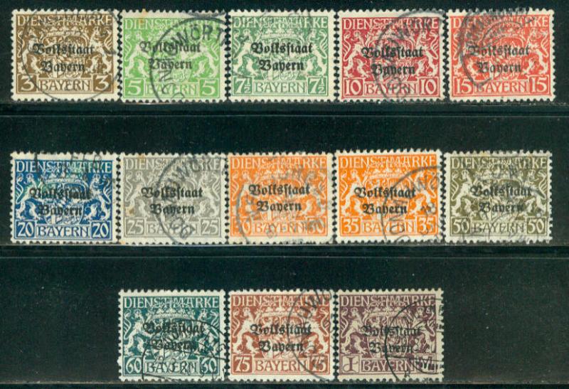 German States Bavaria Scott # O20 - O32, used