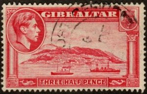 Gibraltar 109b - Used - 1 1/2p Ships / The Rock (Perf 13.5) (1938) (cv $30.00)