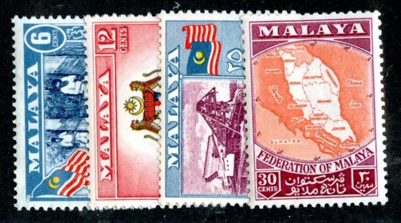 423 BCX Fed of Malaya 1957 Scott# 80-83 mnh**
