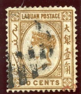 Labuan 1880 QV 10c brown very fine used. SG 8. Sc 8.