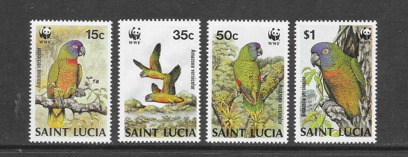 BIRDS - ST LUCIA #902-5 WWF PARROT MNH