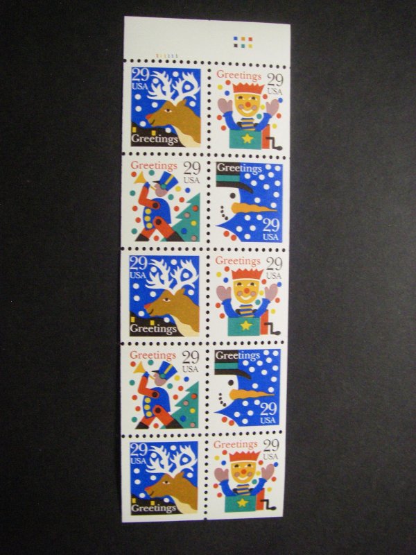 Scott 2798b, 29c Christmas, UNFOLDED Pane, Pos 44, color squares, MNH Beauty