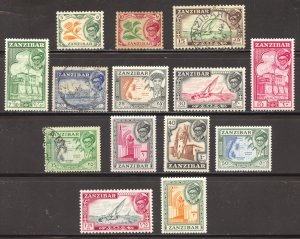 Zanzibar Scott 249-260,262-263 - 1957 Sultan Khalifa bin Harub Issue Short Set