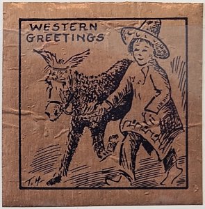 Vintage Circa 1920–1940 US Poster Stamp Western Greetings (Cowboy Art)