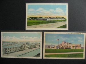 USA 3 Military postcards, Fort Sill OK, Camp Travis TX, Veterans Hospital NM