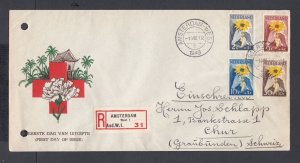 NETHERLANDS 1949 REGISTERED SEMI-POSTAL FIRST DAY COVER FDC AMSTERDAM TO CHUR
