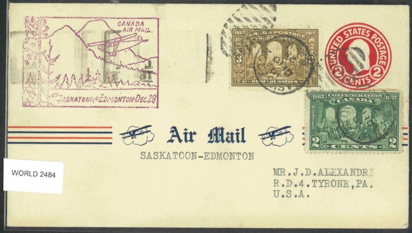 Savoystamps Canada 1928 1st Flight Airmail Cover, Saskatoon Edmonton