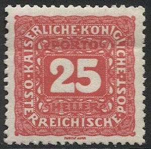 AUSTRIA 1916  25h Postage Due Sc J53, Mint NH, crease