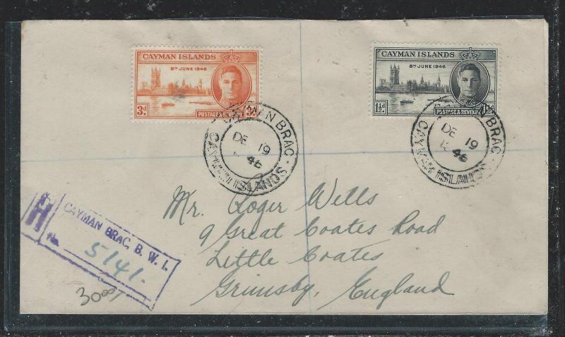 CAYMAN ISANDS (P1706B) KGVI 1946 PEACE SER REG CAYMAN BRAC TO ENGLAND