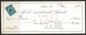 US 1881 2c Liberty Revenue First National Bank ATHENS OHIO Sc R152