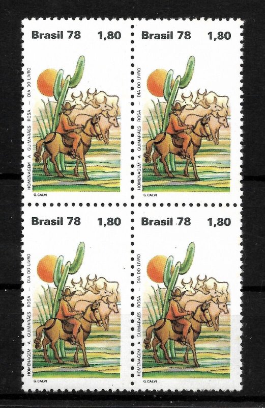 BRAZIL 1978 BOOKS DAY HORSE CACTUS HOMAGE TO WRITER GUIMARAES ROSA BLOCK OF 4