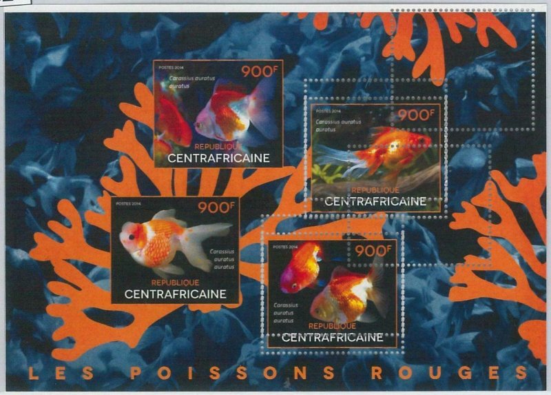 862  - CENTRAL AFRICAN R. - ERROR - MISSPERF stamp sheet 2014 Gold Fish