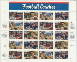 1997 U.S 32¢ Legendary Football Coaches complete sheet MNH Sc# 3143 / 3146