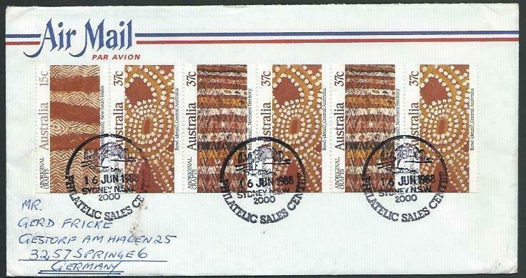 AUSTRALIA 200 airmail cover to Germany - nice franking - booklet pane......14733