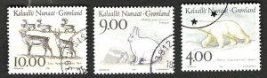 1993-95 Greenland Sc #264 #272 #296 Reindeer, Rabbit, Polar Bear - Used stamps