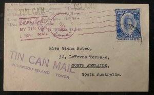 1936 Niuafoou Tonga Tin Can Canoe Mail Cover To Adelaide Australia