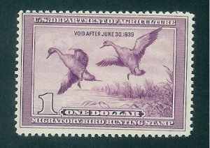US #RW5 $1 PINTAILS, PURPLE (1938) DUCK STAMP, MogPH
