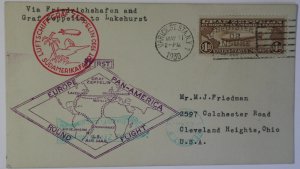 C14 $1.30 Graf Zeppelin Flight Varick NY Lakehurst NJ to Germany on Card 1930
