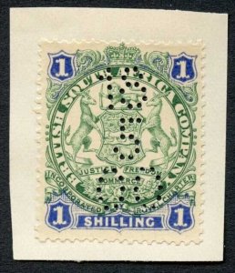 Rhodesia SG35 1/- Perfin 18 5 00 on piece