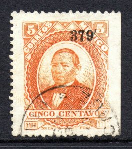 Mexico 1879 Juarez 5¢ Orange 379 VERACRUZ Thick Hard Paper MX475