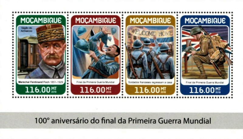 Mozambique 2018 - End of World War I, 100 Years - Sheet of 4 - MNH