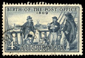 AUSTRALIA Sc 332 USED - 1959 4p -  Birth of Post Office - Postmaster I. Nichols