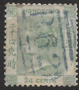 HONG KONG SG5 1862 24c GREEN USED