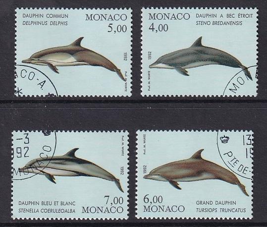 Monaco  #1813a-d  cancelled 1992    marine mammals  dolphins