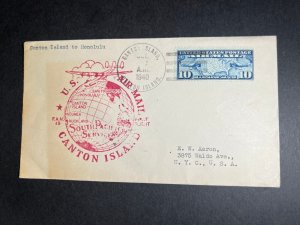 1940 USA Airmail Cover Canton Island to Honolulu HI NYC NY FAM 19